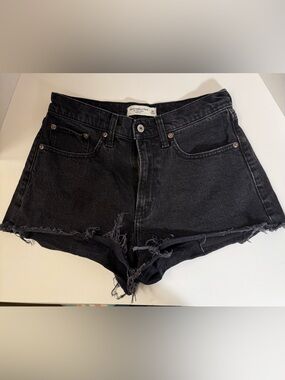 Abercrombie & Fitch Washed Black Frayed Denim Shorts
